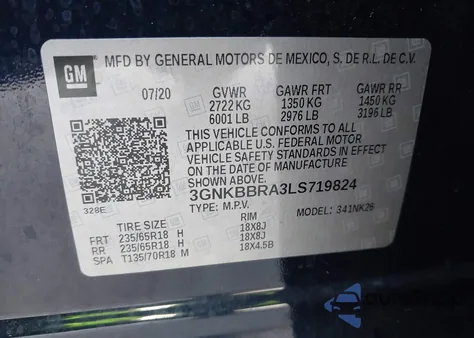 2020 Chevrolet Blazer Fwd 1Lt z USA, uszkodzony, nr VIN 3GNKBBRA3LS719824